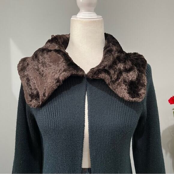 NEW Nine West Vintage Wool Faux Fur Ribbed Swing Cardigan Sweater Jacket S NWOT - Picture 5 of 15